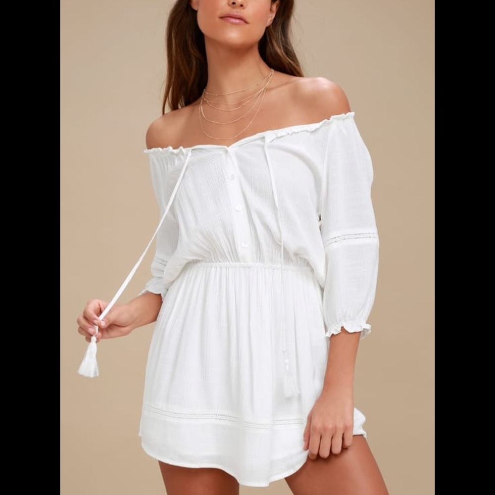Zappa White Off-the-Shoulder Long Sleeve Dress